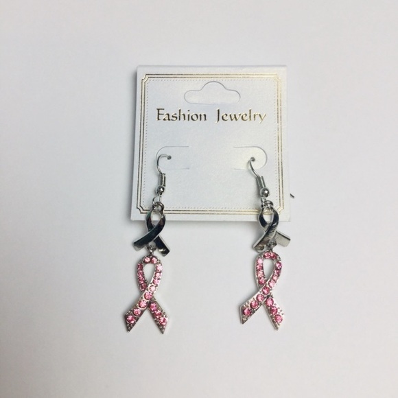 Double Gem Ribbon Breast Cancer Earrings 💕New 💕 - Picture 3 of 3